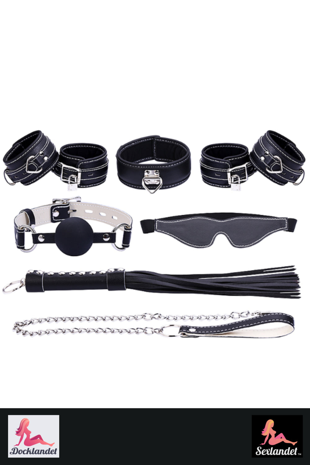 BDSM Kit - Handcuffs, Whip, Leash, Gag Ball, Eye Mask (9 Piece Set)